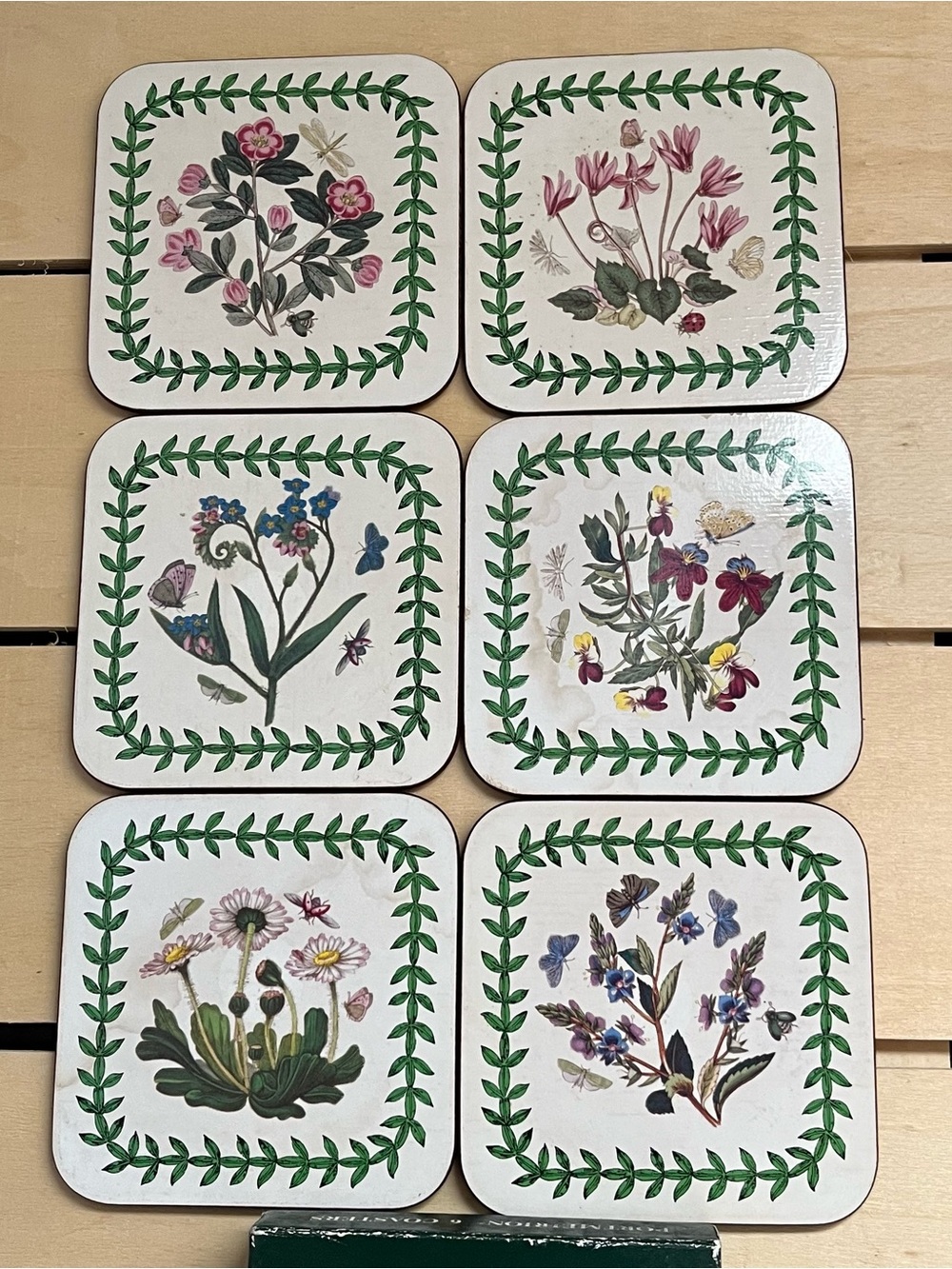 Vintage Portmeirion Botanic Garden Set of 6 Floral Cork Backed Square Coasters
